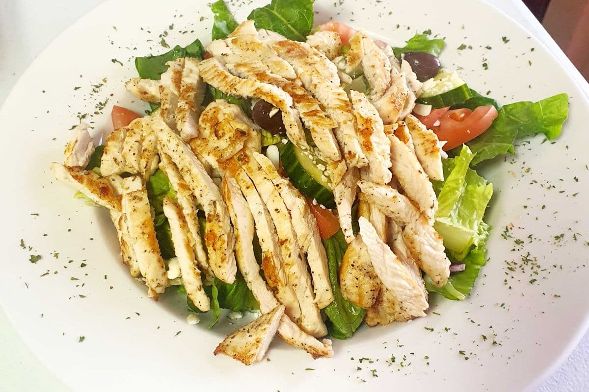 Chicken Greek Salad and Garlic Bread