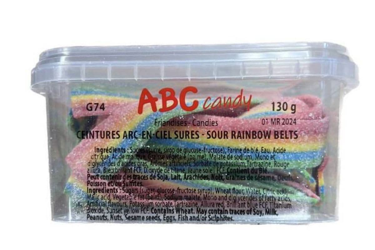 ABC Candy - Contenant - Ceintures Arc-en-ciel Sures / Container - Sour Rainbow Belts