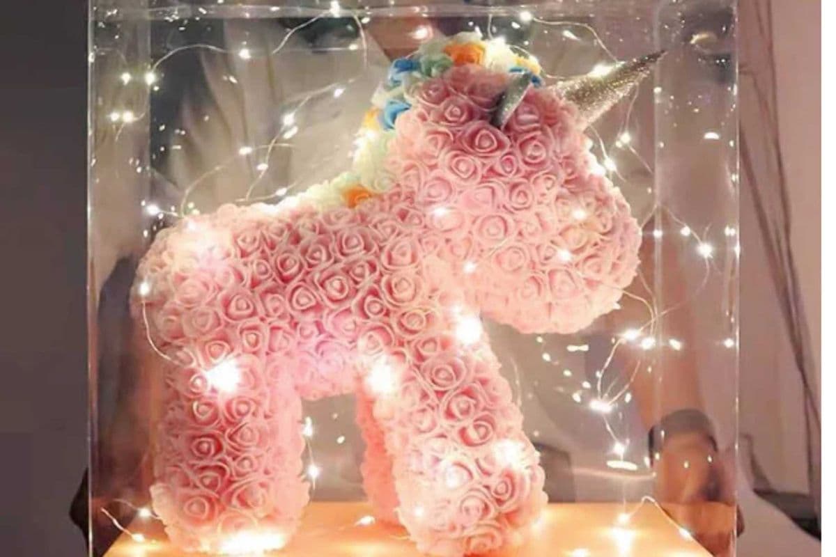 Unicorn Rose Bear with LED Lights