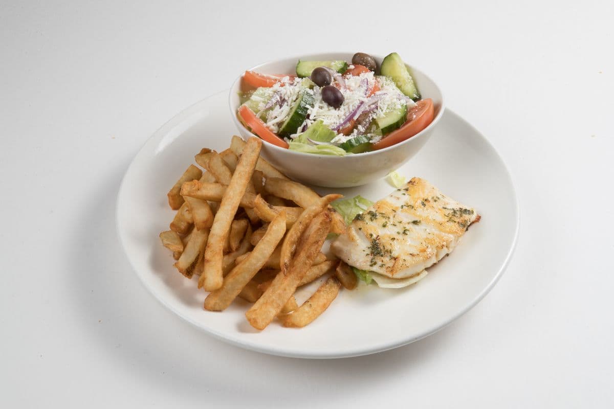 Grilled Halibut and Greek Salad