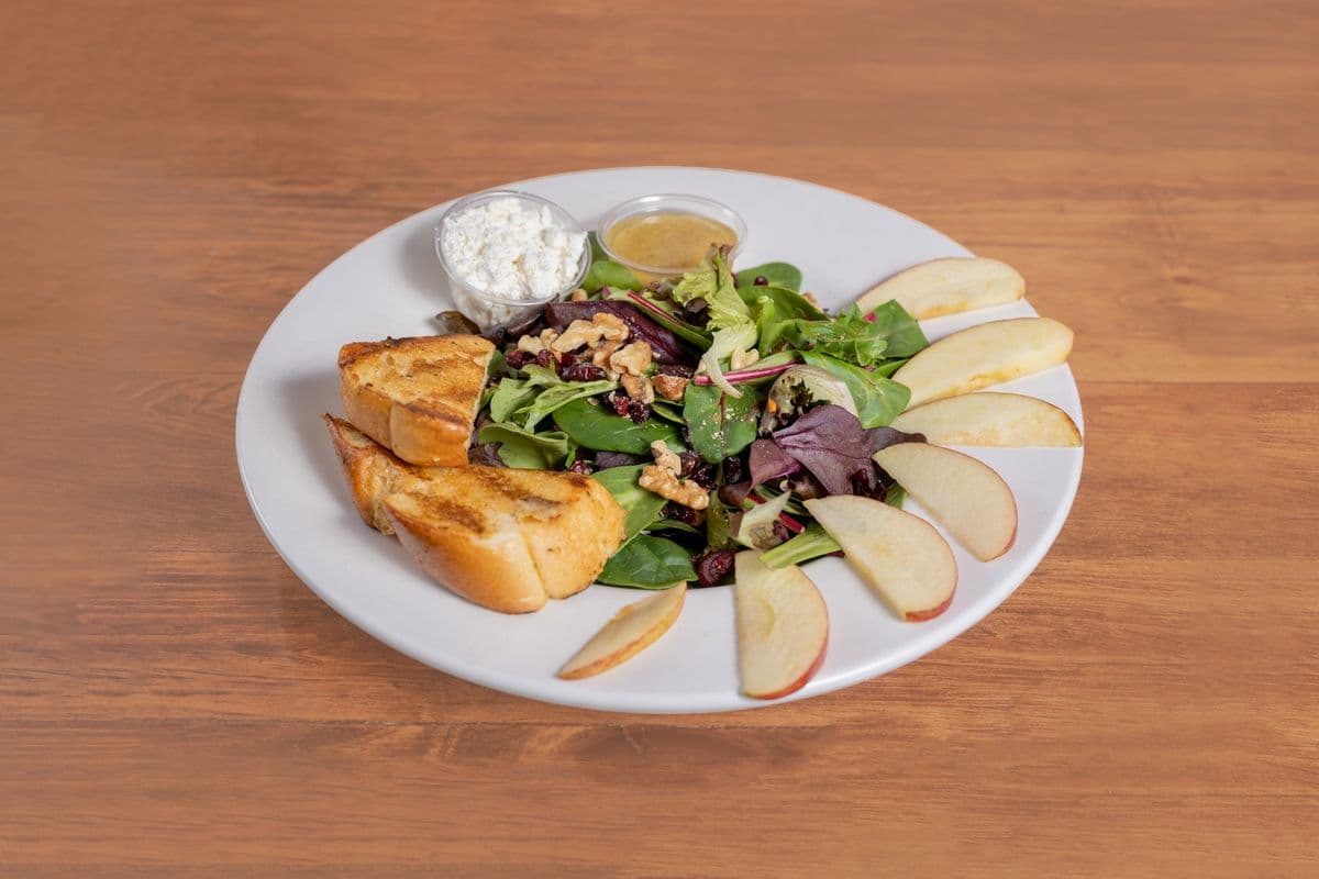 Cranberry, Apple, Walnut, Feta, Mixed Greens, and Garlic Bread