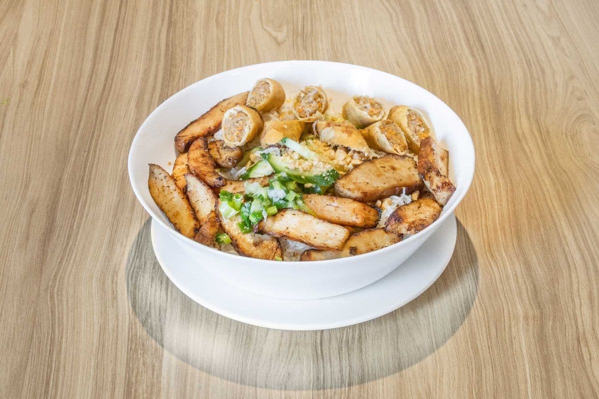 21. Grilled Lemongrass Chicken and Pork Spring Rolls Vermicelli
