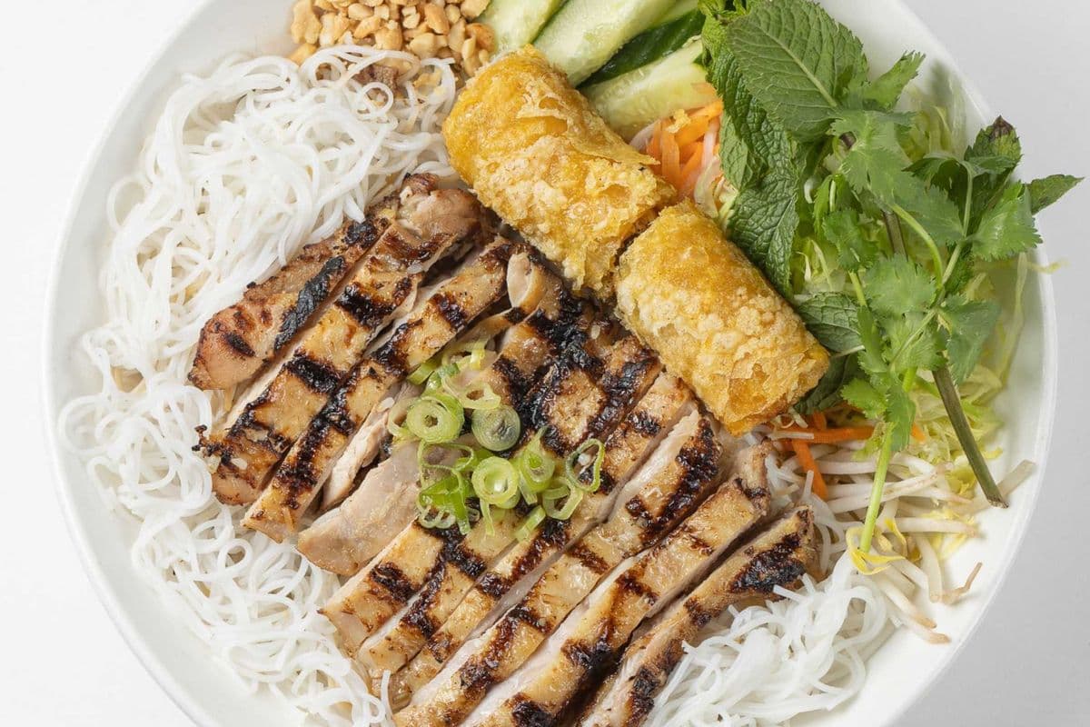 54. Grilled Chicken & Spring Rolls with Vermicelli Noodles