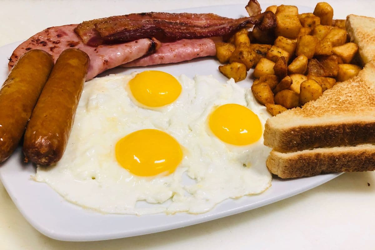 11. Bacon, Ham, Sausage, Eggs, Toast, and Home Fries