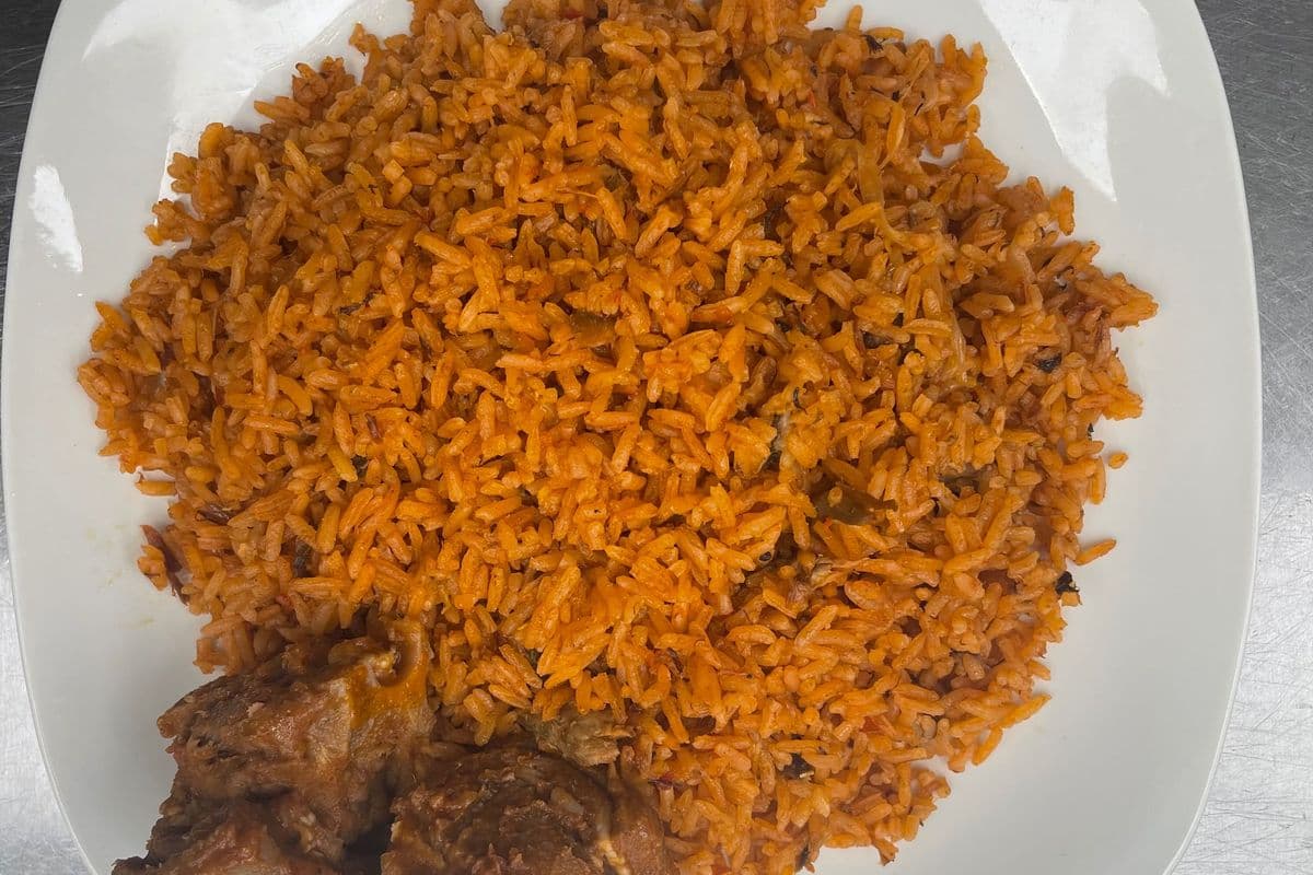 Ghanian jollof and goat meat