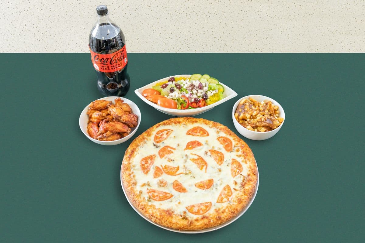 Large Three-Topping Pizza, Wings, Large Side and 2-Litre Pop