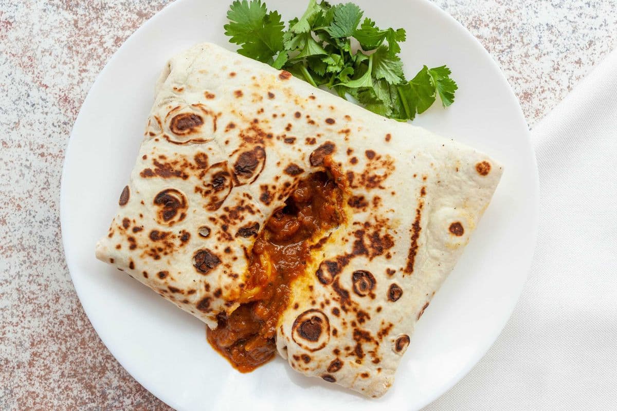 Eggplant with Potato Roti (Vegan)