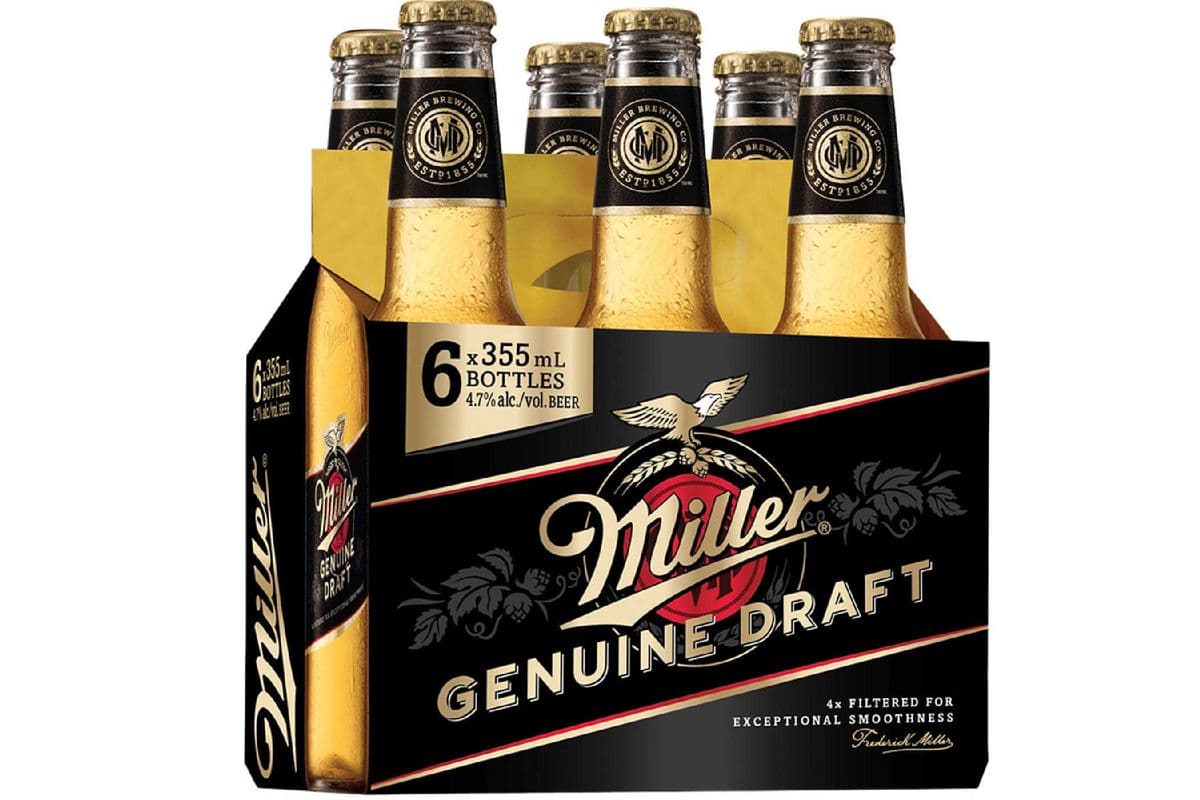 Miller Genuine Draft (6 Pack Bottles) (6 x 355 ml Bottles)