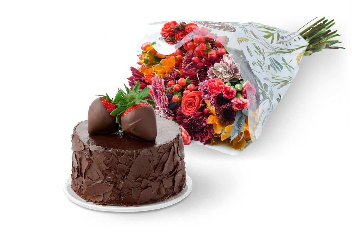 Cadeau Gâteau de Célébration au Chocolat et Bouquet / Chocolate Celebration Cake & Bouquet Gift Set