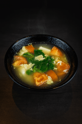 Pea Sprout with Tofu and Tomato Egg Drop Soup / 番茄青菜豆腐蛋花湯
