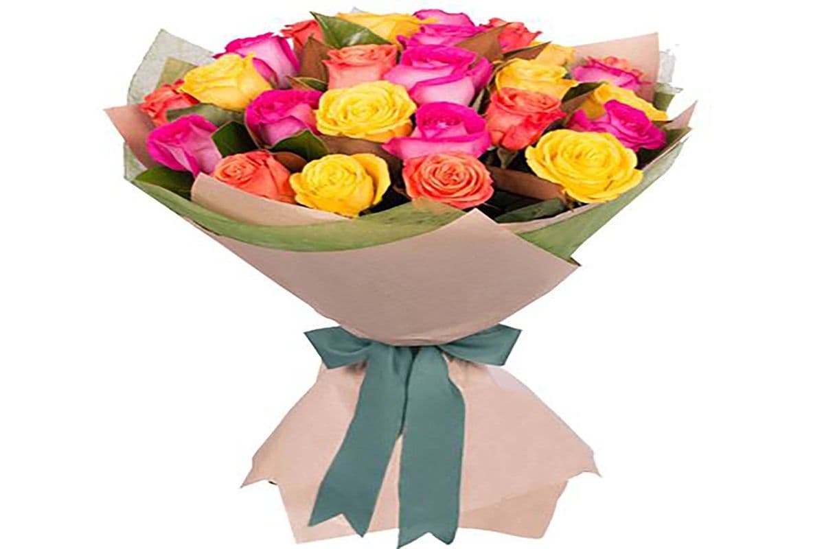24 Long Stem - Luxury Wrapped Multi Color Roses