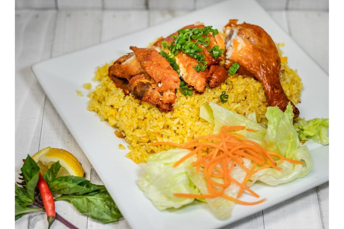 30. Deep-Fried Chicken Leg on Fried Rice