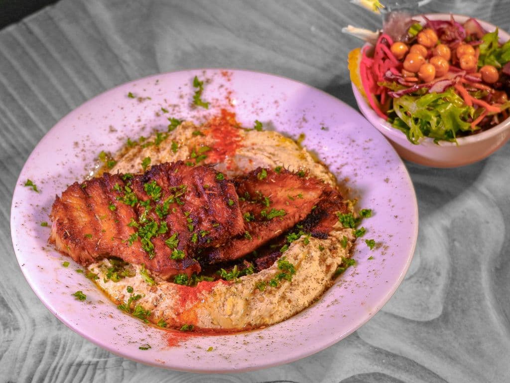 Lion's Mane Steak Hummus Plate
