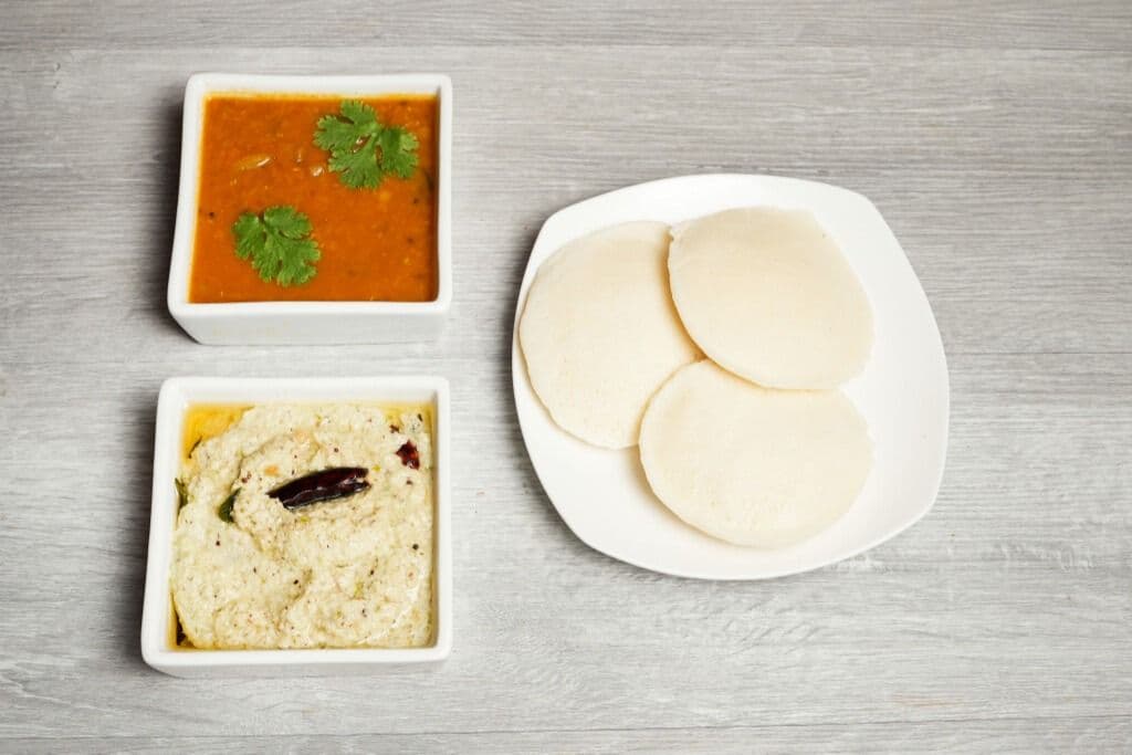 Idly -Five Pieces with Chutney and Sambar