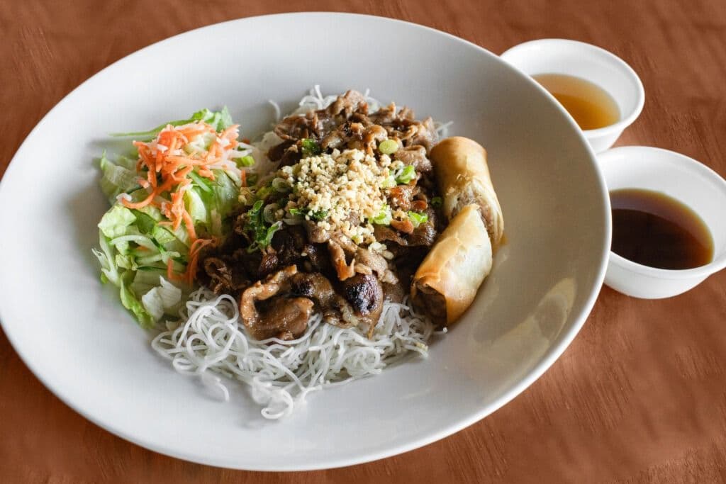28. Vermicelli, Vegetables, Grilled Pork, and Spring Roll
