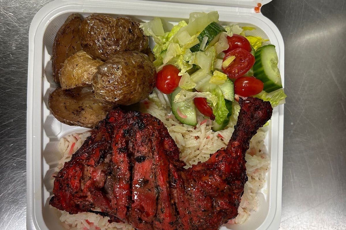 Tandoori Chicken with Rice, Potato, and Salad or Fries