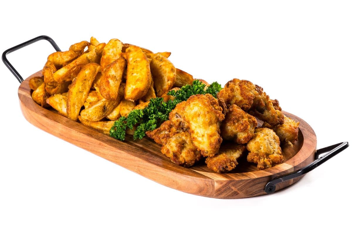 Breaded Chicken Wings and Potato Wedges