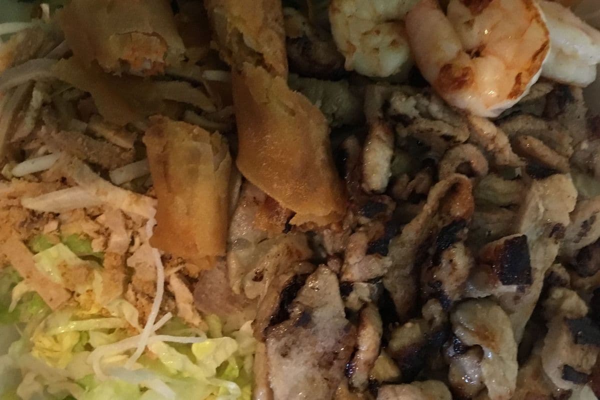38. Charbroiled Pork, Spring Rolls, Shredded Pork, and Prawns Vermicelli Bowl