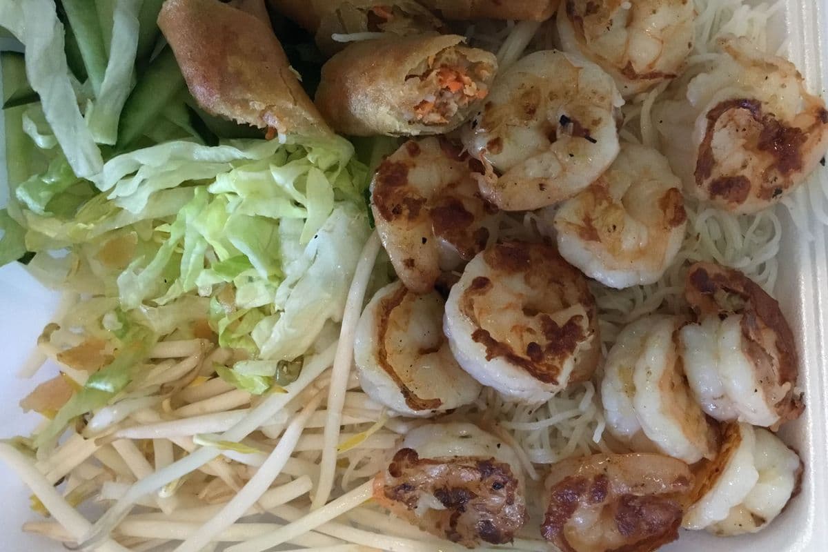 37. Charbroiled Prawns and Spring Rolls Vermicelli Bowl
