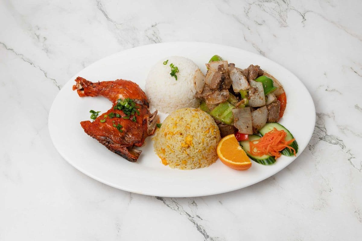 47. Dave's Vietnamese Crispy Chicken and Sautéed Steak Cubes on Fried Rice