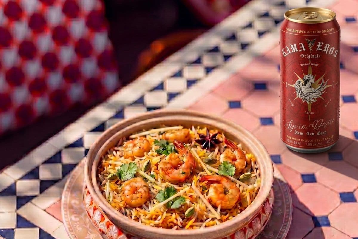KAMA EROS INDIAN BEER WITH PRAWN BIRYANI