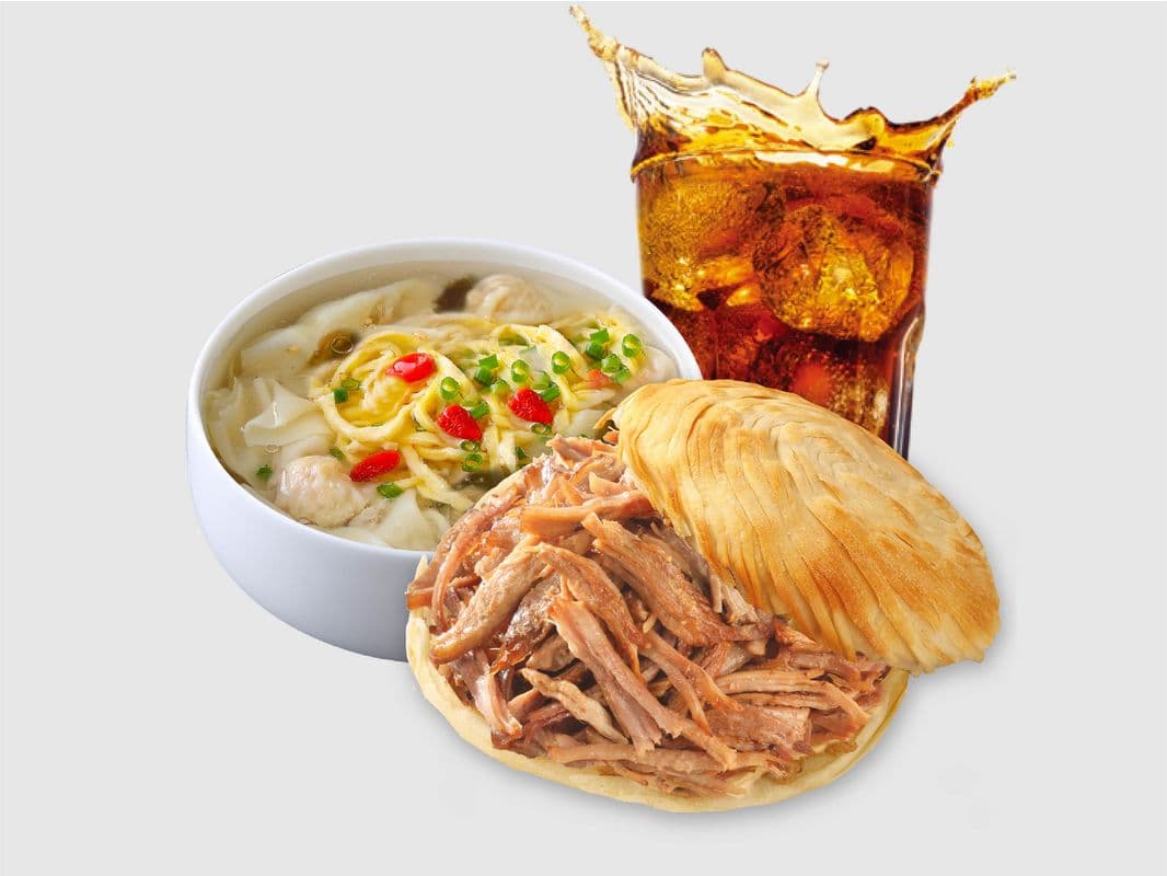 Wonton Classic Combo (w/ Crispy Burger + Drink) / 馄饨经典套餐（搭配肉夹馍 + 饮料）