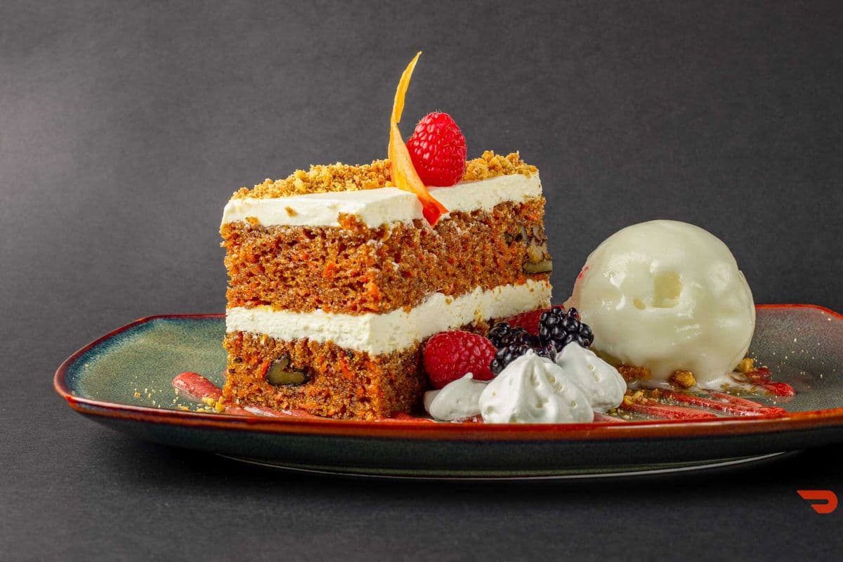 House Made Carrot Cake with Vanilla Ice-cream