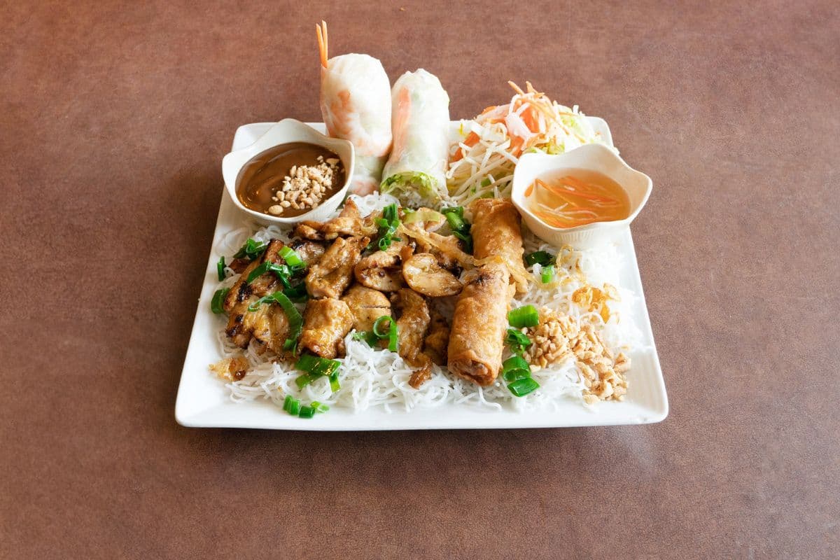 49. Grilled Lemongrass Chicken and Pork Spring Roll and Salad Roll with Vermicelli