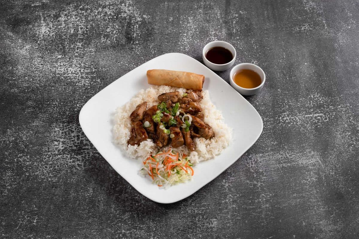 40. Rice with Grilled Chicken and Spring Roll