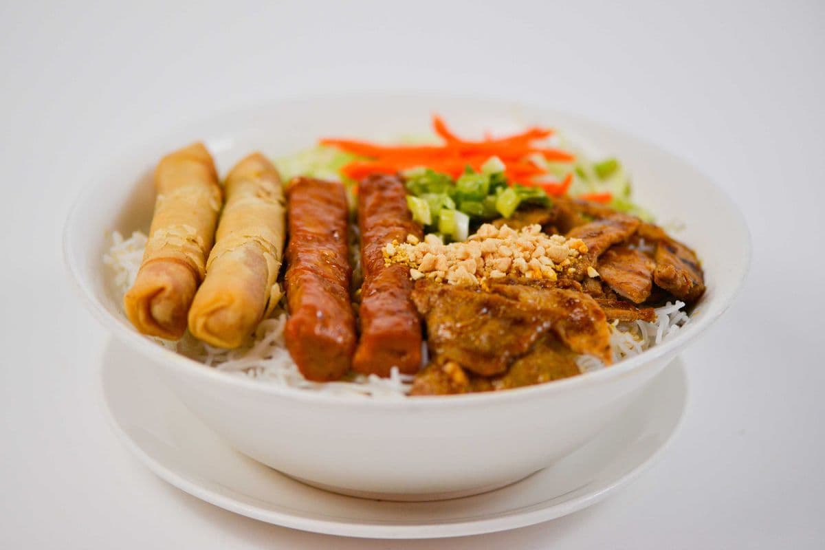 40. Vermicelli with Char-Broiled Pork, Pork Meatball, and Spring Rolls - Bun Thit Nuong, Nem Nuong, Cha Gio