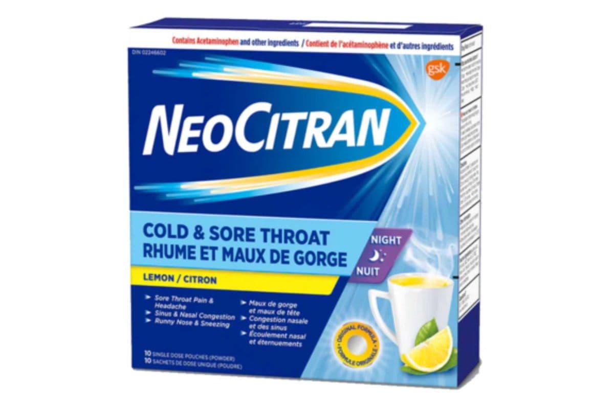 Neo Citran Cold & Sore Throat Nighttime Lemon (10 sachets)