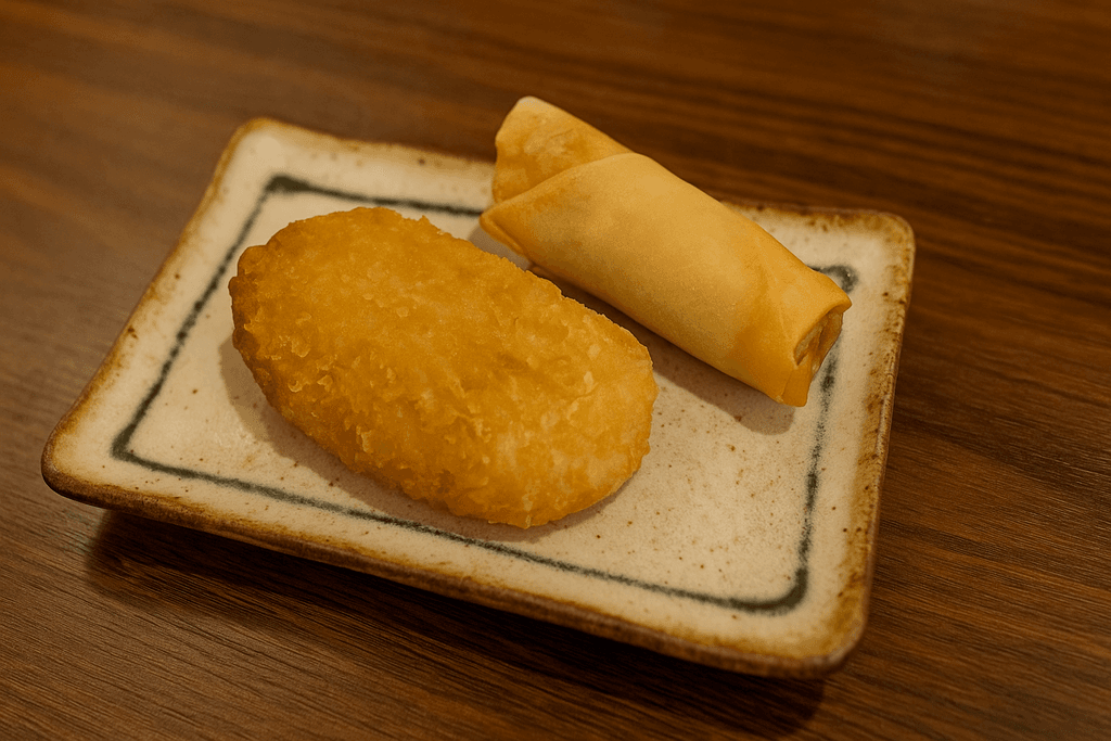 ENTRÉES - Végé rouleaux impérial et croquettes de maïs / ENTRÉES - Imperial roll and corn craquette