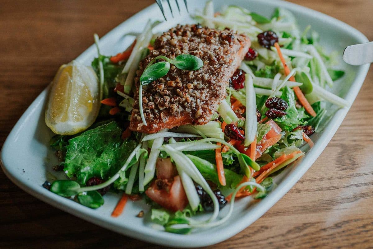 Pecan and Herb Crusted Salmon Salad (Gluten-Friendly)