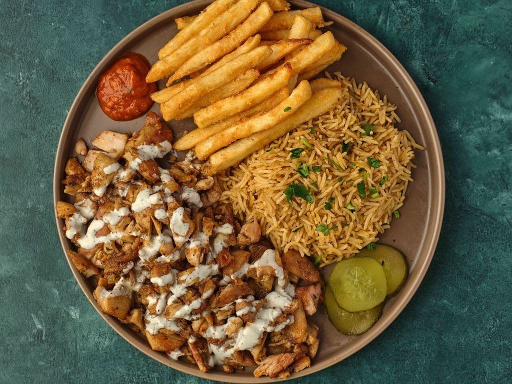 Shawarma Plate with Rice and Fries