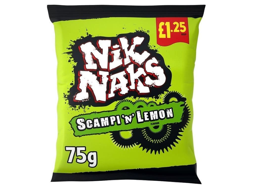 Nik Naks Scampi and Lemon Zesty Crunchy Corn Puffs UK 75g Similar to Cheetos