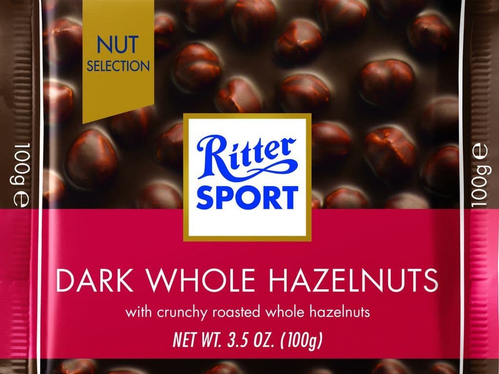 RITTER DARK CHOCOLATE WITH WHOLE HAZELNUTS 100G