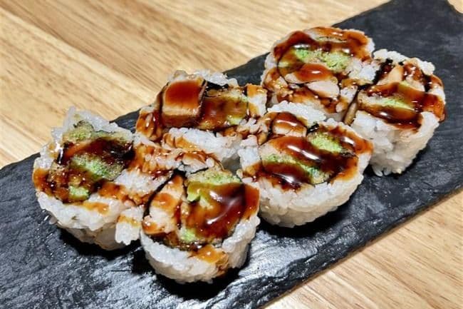 42. Grilled Chicken Sushi Roll (with tempura broccoli)