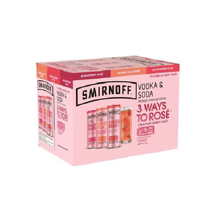 Smirnoff Vodka&Soda Rose Variety Pack (12 x 355 ml)