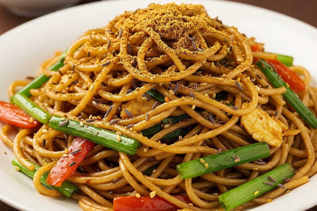 Stir-Fried Noodles with Cumin and rapeseed 孜然炒面
