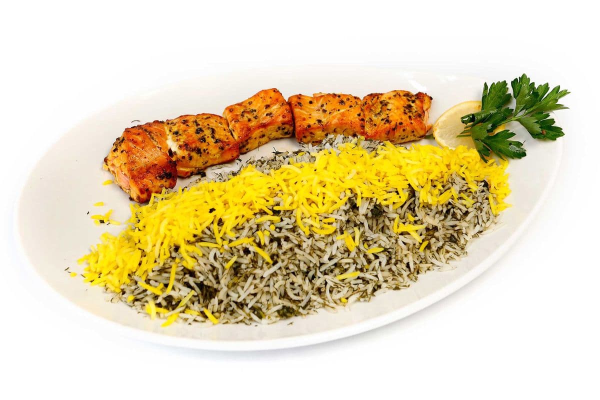 Salmon Kebab with Sabzi polo