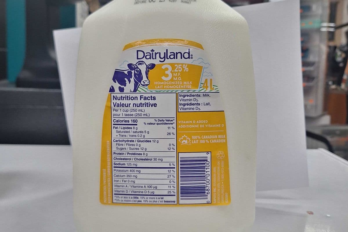 Dairyland 3.25% milk 4 litre carton:- $8.60