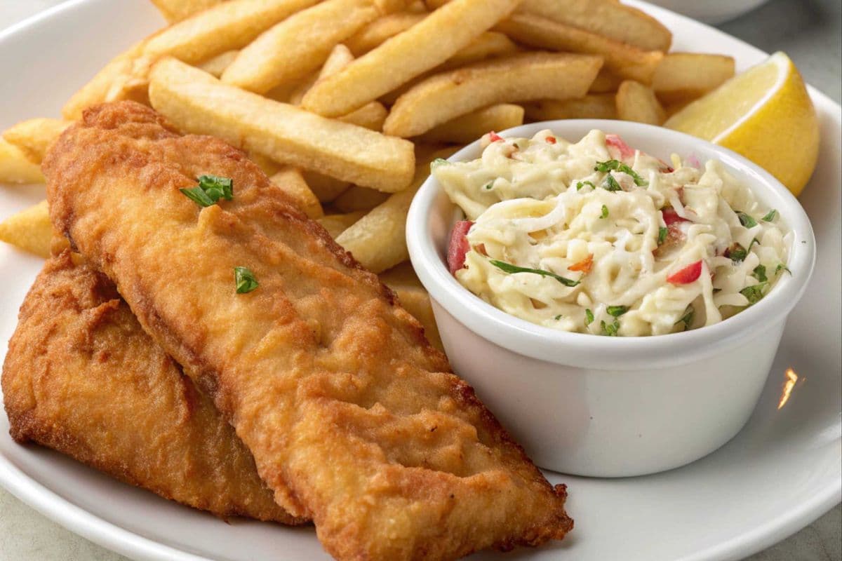106. 2 piece Haddock with Chips and Homemade Coleslaw