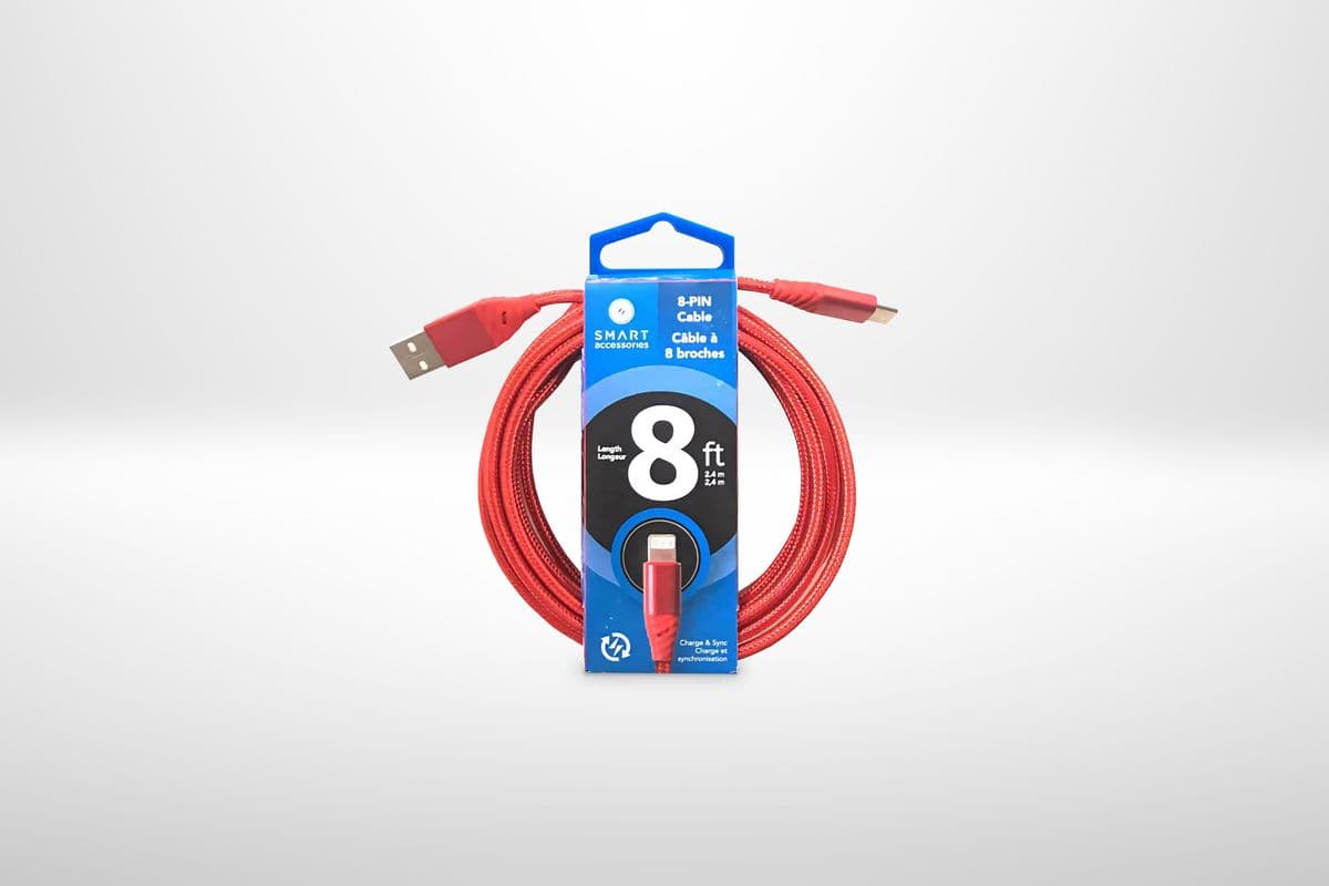 Smart 8' 8 Pin Charge Cable - Solid (Coiled)