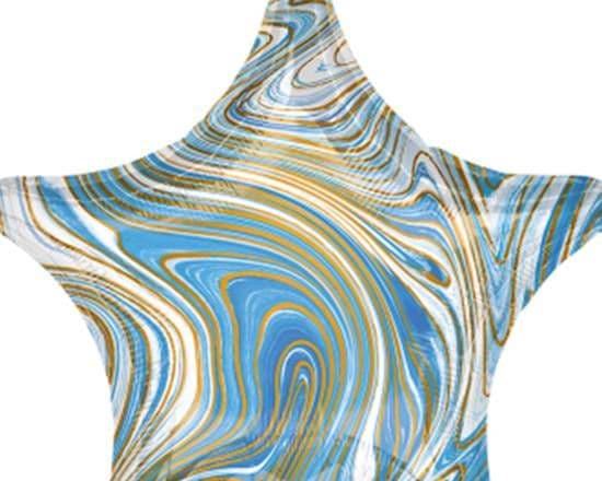 18" Star Shape Foil Balloon - Marble blue