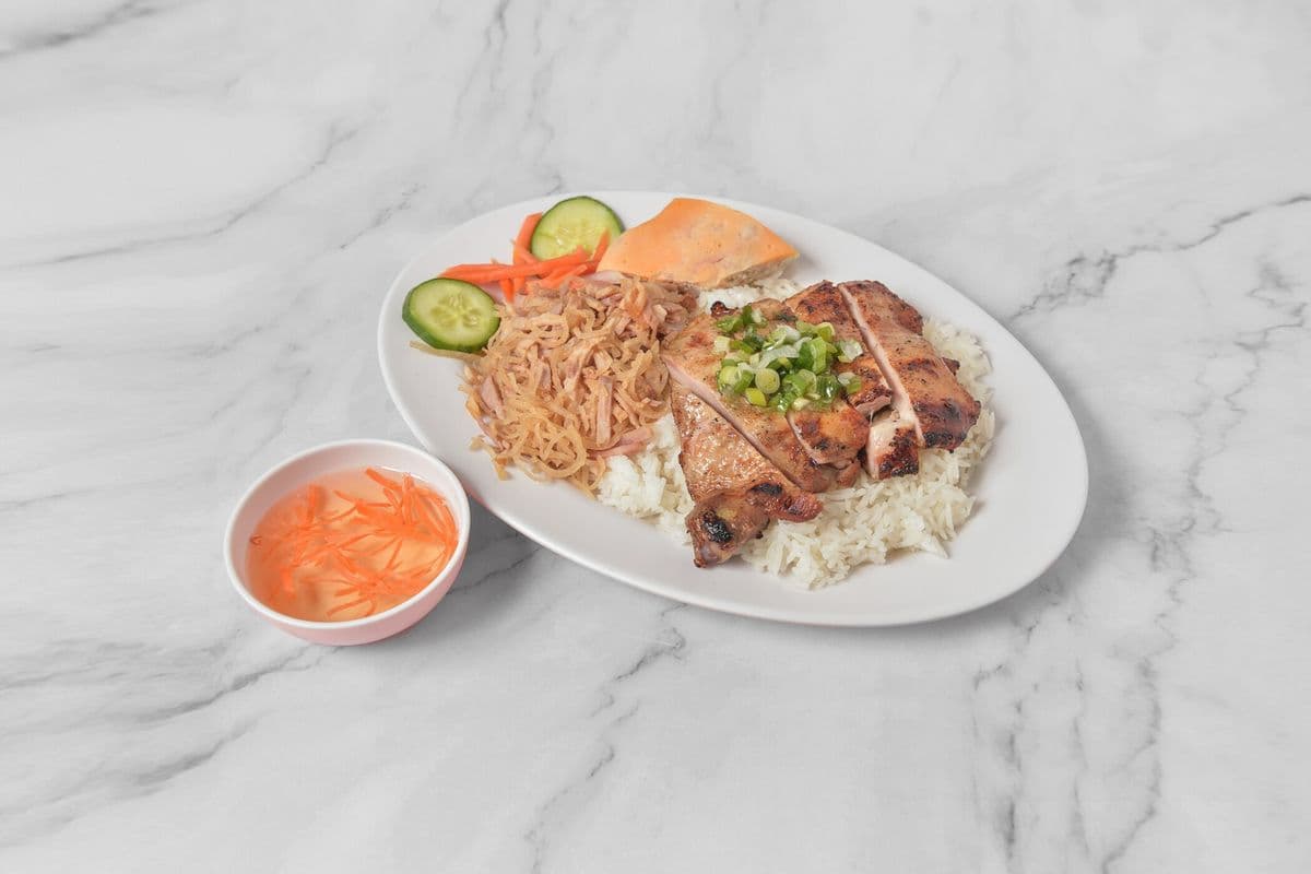 73. Chicken Hai Nam with Shredded Pork and Baked Egg on Rice