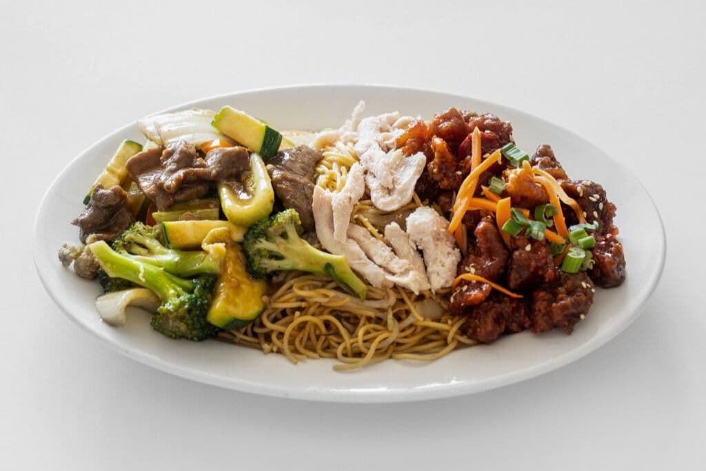 #1. Sweet and Sour Pork, Beef Chop Suey, and Chicken Chow Mein