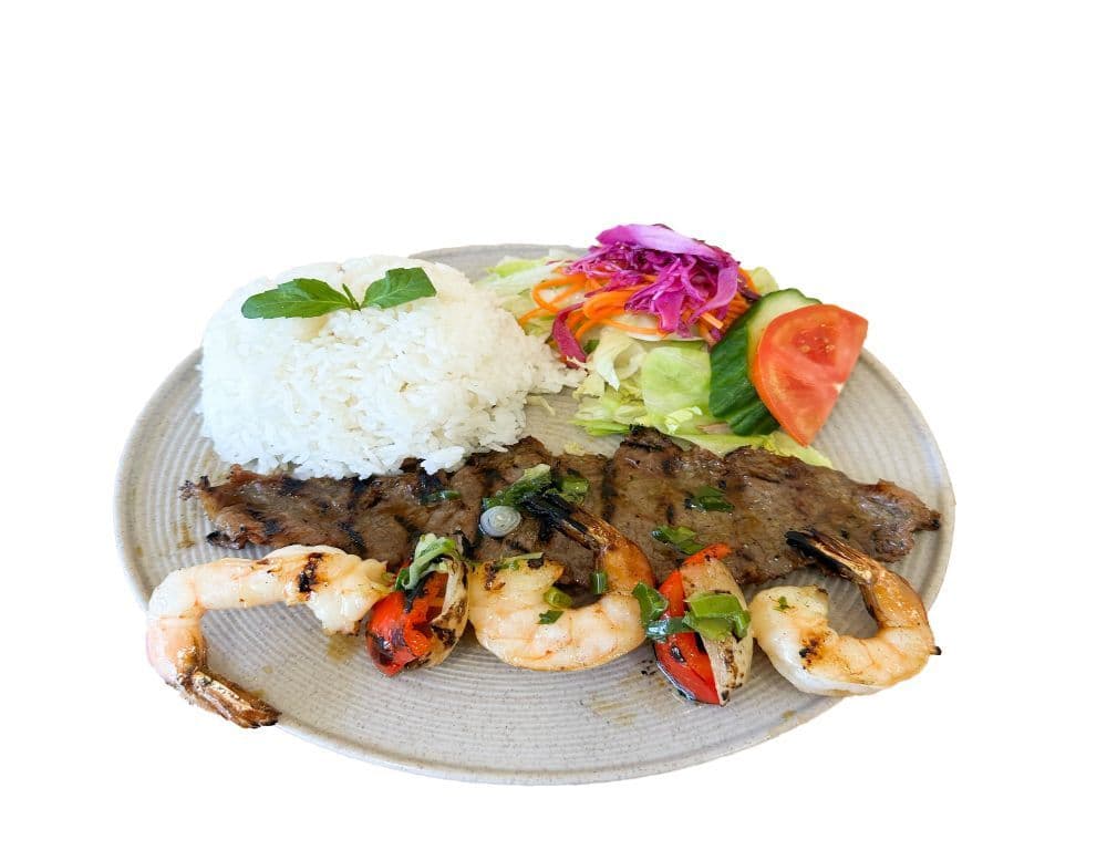 Riz avec bœuf et crevettes grillés