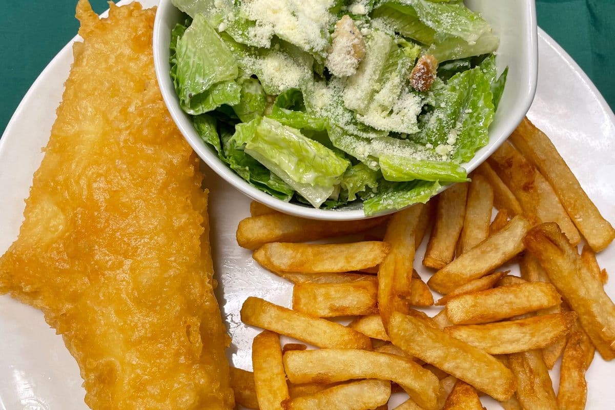 Haddock with Chips & Caesar Salad