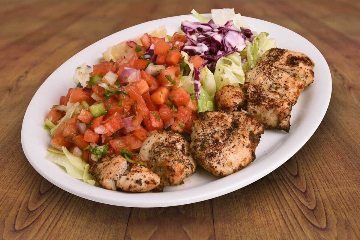 Chicken Breast Kabob Salad & Naan