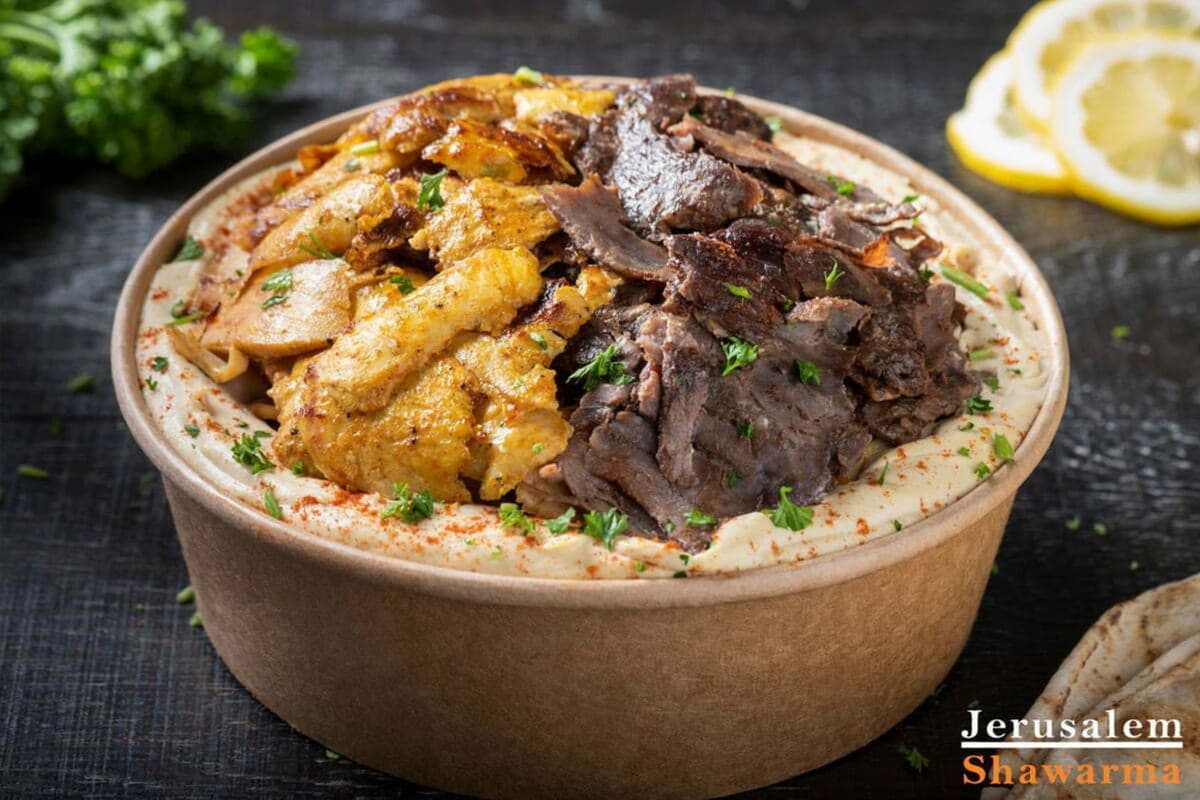 Hummus With Mix Shawarma Bowl